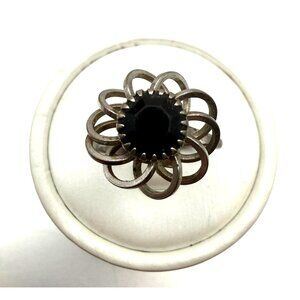 Vintage Sara Coventry “Black Beauty” Adjustable Ring Silver Tone Black Stone